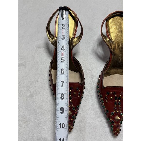 Vtg Giuseppe Zanotti Vicini Jeweled Red Leather Slingback Heels Italy 7B Medium - Picture 6 of 16